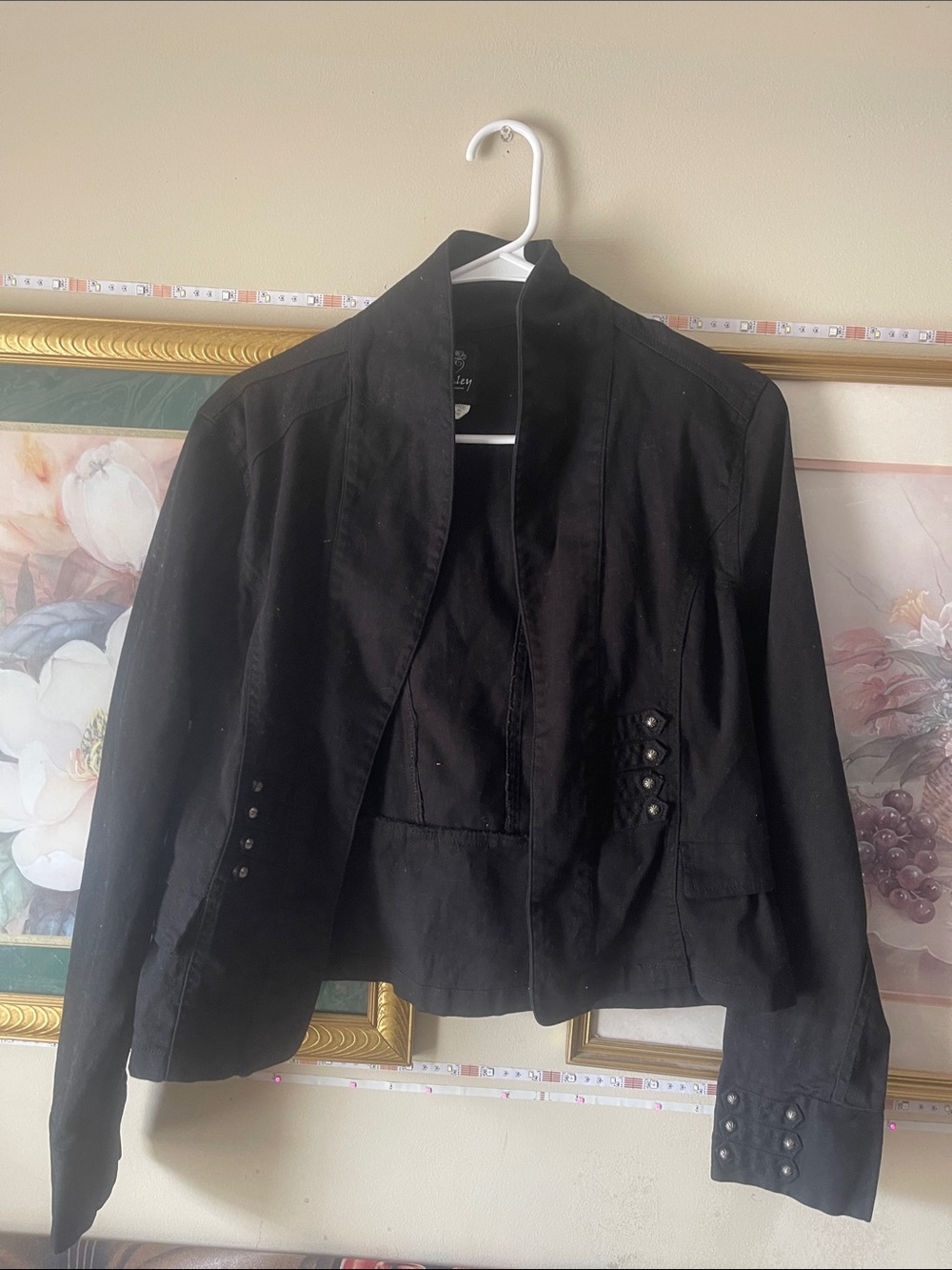 Women's Black Button-Detail Open Front Blazer